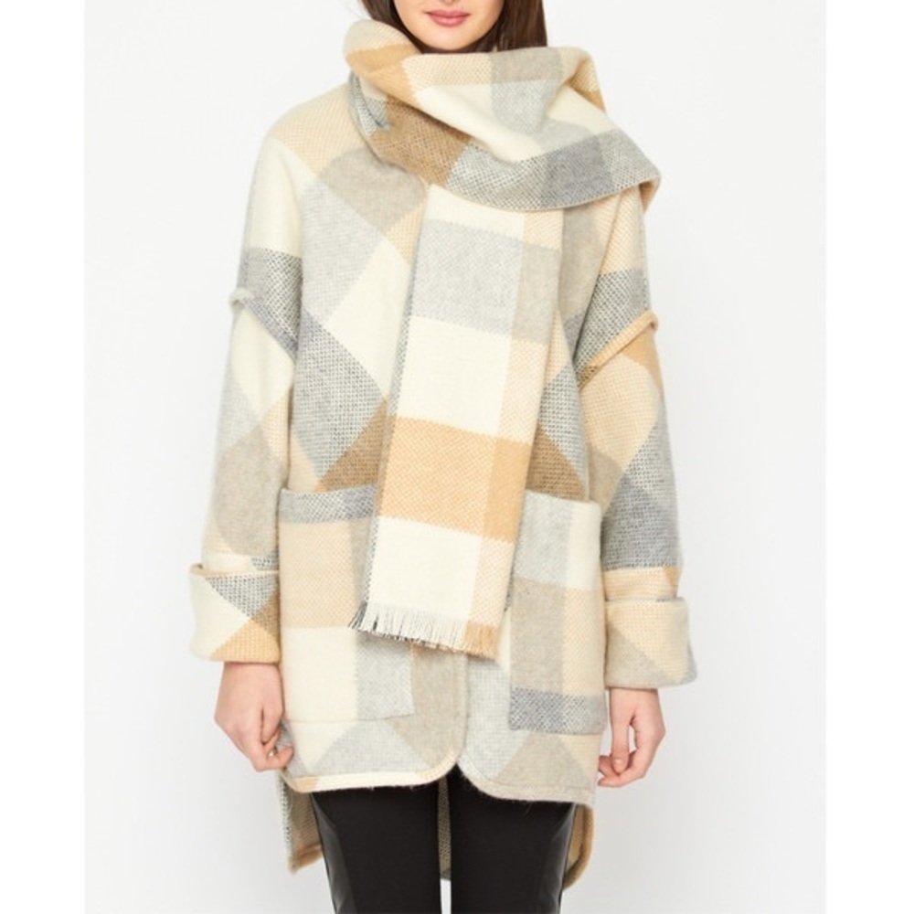 Melissa Nepton Becca Cape Scarf Jacket Wool Blend Plaid XS